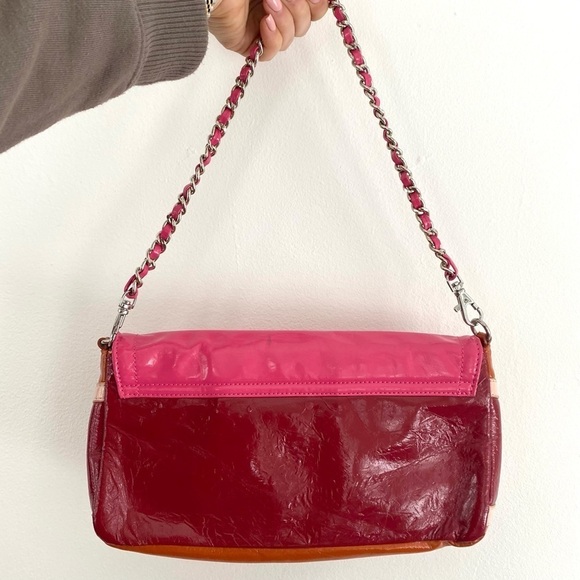 Eenamaria Y2K Orange & Pink Patent Leather Shoulder Bag/ Clutch Chain - Picture 4 of 8